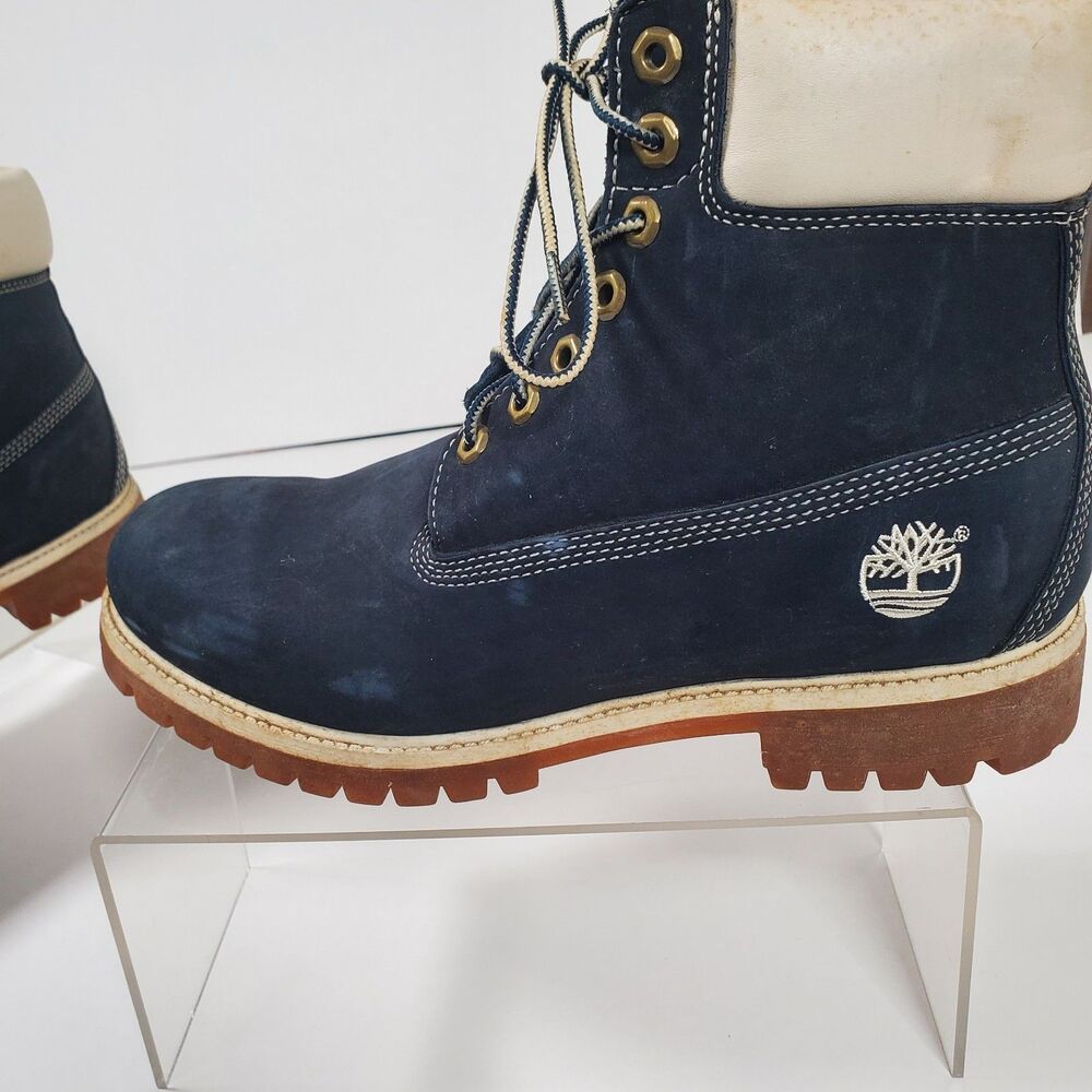 Timberland Men’s Premium 6-Inch Waterproof Boots 8.5M Navy Nubuck White Collar - Picture 10 of 16